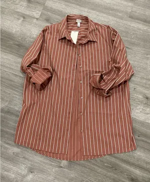 A New Day Brown Striped button down shirt thumbnail 1