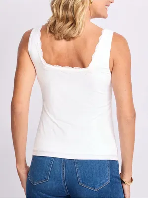 Montgomery Post Lace Trim Square Neck Knit Tank Top White Small NWT STITCH FIX thumbnail 2