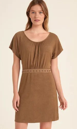 Brown Beaded Babydoll Mini Dress Y2K 2000s Boho Bohemian 2000s‎ Western Sz XS thumbnail 1