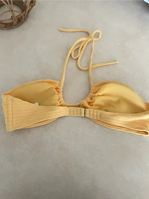 Abercrombie Terry Upside Down Halter Triangle Bikini Top Butter Yellow Medium thumbnail 4