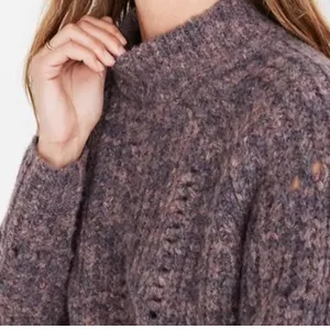 Madewell Pointelle Mockneck Chunky Knit Sweater in Heathered Eggplant thumbnail 10