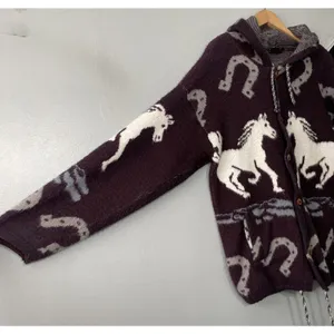 Vintage Genesis Wool Jacket Size XL Zip Artsy Horse Horseshoes Western Cowgirl thumbnail 2