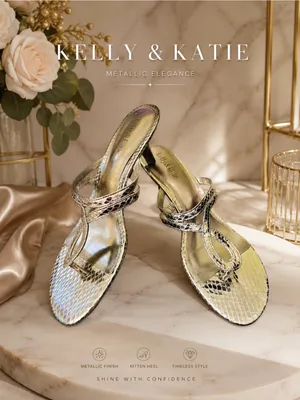 Kelly & Katie Gold Metallic Snakeskin Print Kitten Heel Slide Sandals Sz 10 thumbnail 2