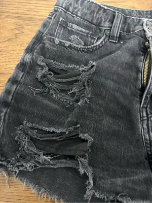 American Eagle Outfitters Washed Black Distressed Denim Shorts thumbnail 2