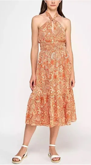 TRIXXI | Orange Floral Halter Midi Dress Sz XL thumbnail 1