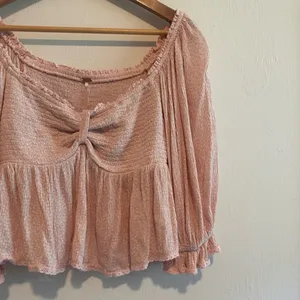 Free People Britney‎ Smocked Floral Cropped Top in Pink Sz S thumbnail 5