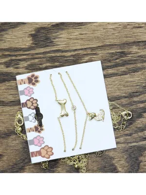 NWT Fashion 3 Pack Studded Dog Pet Theme Necklace Set Gold Yellow 18" + 3" thumbnail 3