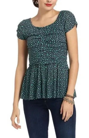 Postmark Womens Top‎ Size Small Anthropologie Polka Dot Green Gray Grey Peplum thumbnail 1