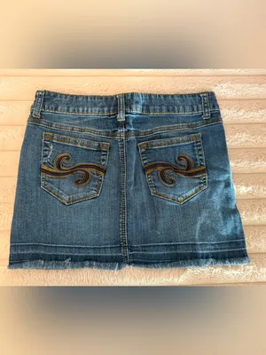 Candie's Y2K Denim Mini Skirt Raw‎ Hem Embroidered Pockets thumbnail 2