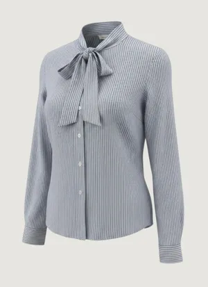 Levis Womens Blue White Striped Tie Neck‎ Button Down Blouse Shirt Medium M thumbnail 1