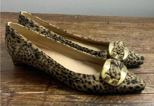 Stuart Weitzman‎ leopard print ballerina flats gold buckles 7N thumbnail 1