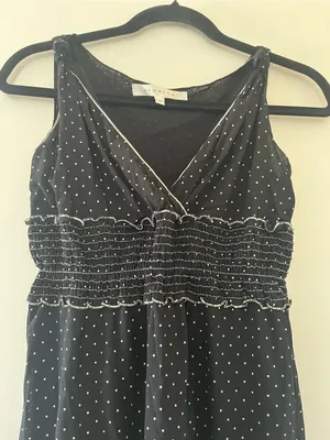 Vintage Black Polka Dot Babydoll Top Small Sleeveless Empire Waist 2000s thumbnail 3