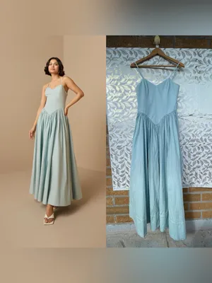 Hemant & Nandita Blue Cotton Strappy Dress Size S Boho Romantic Cottagecore NWT thumbnail 2