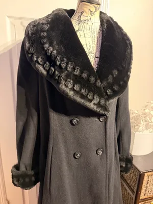 Charles Klein Vintage Fur 100% Wool Fit-Flare Pea Double breasted Forstmann long thumbnail 2