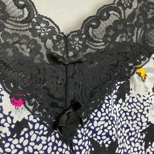 Vintage Teddy Lingerie Floral 1980s Women Lace Navy‎ White Ruffle Retro Bodysuit thumbnail 10