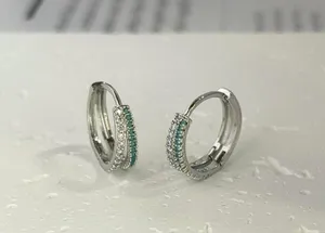 925 Silver Plated Double Rows CZ Cubic Zirconia Hoop Earrings for Men Women,Hip Hop Unisex Earrings thumbnail 2