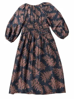Rebecca Taylor Arden Black and Brown Fern Print Midi Dress thumbnail 3