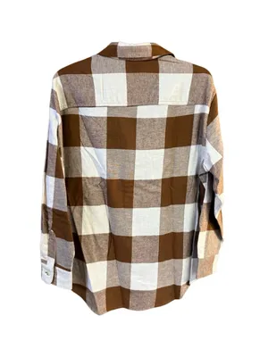 Old Navy Cotton Plaid Boyfriend Browns Flannel Shirt Sz M NWT thumbnail 2
