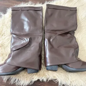 Dark Brown Chunky Slouchy Fold-over Metal Detail Boots EU 41 / US 10 thumbnail 3
