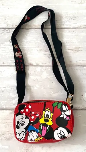 Disney Mickey Mouse Crossbody Bag Purse Red Zipper Close Adj Strap 6x4in NEW thumbnail 1