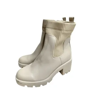 Bar III Cream Ribbed Sock Lug Sole Block Heel Winter Boots Size 11M thumbnail 3