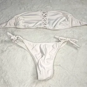 Girasole Swimwear White Ruffle Bandeau High Cut Bikini Set Size Small thumbnail 8