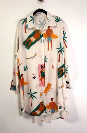 Tropical Print Long Sleeve Button Up Vacation Beach Shirt Sz XL thumbnail 1