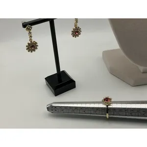14K Gold Plated Stainless Steel Pink Crystal Necklace Earrings Ring Set NWOT thumbnail 4