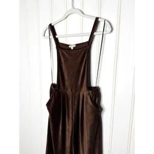 Earthbound Trading Co Brown Velvet Corduroy Wide Leg Overalls Jumpsuit Small NEW thumbnail 3