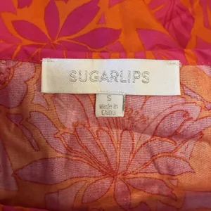 Sugarlips Small Blouse Top Floral Puff Ruffle Sleeve Orange Pink Cotton Garden thumbnail 7