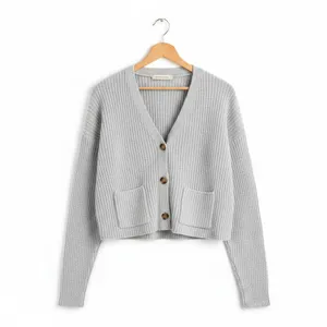 No Boundaries Womens Cardigan Sweater XL Light Grey Button Front Ribbed Casual thumbnail 2