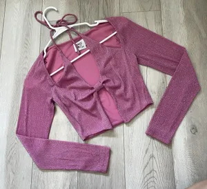 Princess Polly Top halter open long sleeve crop sparkly womens Pink (size 2) thumbnail 1
