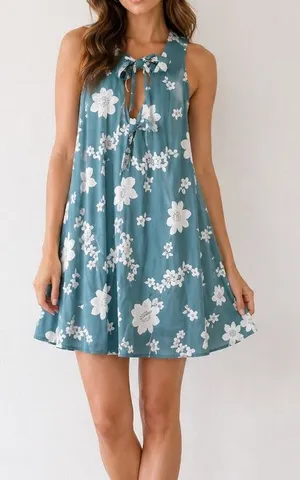 For Love & Lemons Sweet Jane Robin Egg Blue Floral Cottagecore Swing Mini Dress thumbnail 1