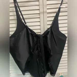 POL Satin Black Cami Lace Trim Adjustable‎ Straps Open Back Size M NWOT thumbnail 5