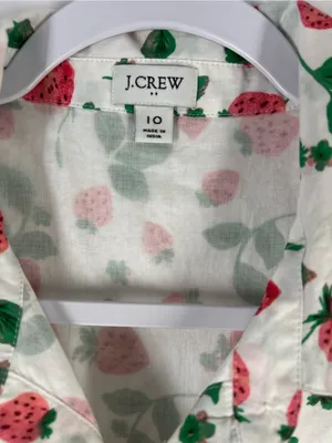 J.Crew Strawberry Print Collared Midi Dress Belted Size 10 thumbnail 3