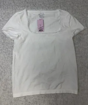 Wild Fable Womens Lace Trim Square Neck Short Sleeve Top White XL‎ NWT thumbnail 1