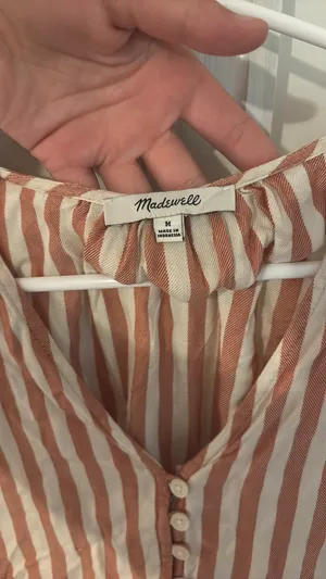 Madewell Blouse Pink Striped White Ruffle Bottom Medium thumbnail 2