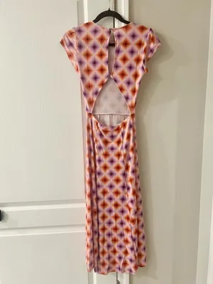 Olivaceous Pink & Orange Geometric Midi Dress with Side Slit thumbnail 8