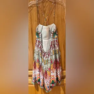 ZARA Geometric Print Straight Neck Strappy Embroidered Short Dress Size‎ Small thumbnail 14