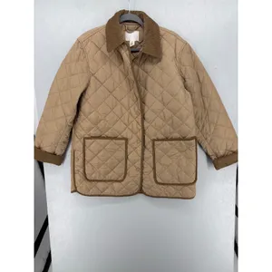 H&M Womens Quilted Jacket Tan Corduroy Trim Barn Coat‎ Small thumbnail 2