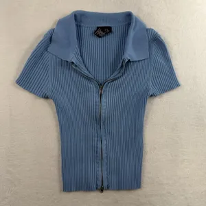 Rue 21 Vtg Y2K XS Top Soft Girl Double Zipper‎ Baby Blue Ribbed Fitted Coquette Dainty thumbnail 3