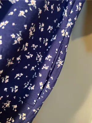 Socialite Womens Sz Small T-Shirt Dress Navy Blue White Floral Short Puff Sleeve thumbnail 6