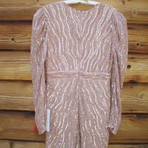 Mac Duggal Pink Size 8 Sequin Beaded Plunge Neck Long Sleeve Trumpet Gown Dress thumbnail 11