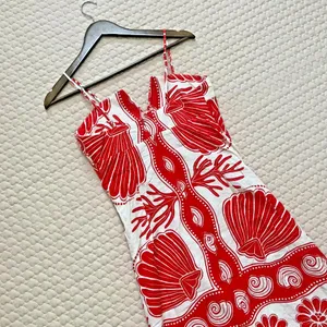 NWOT FARM RIO White Red Ainika Shell Maxi Dress Size M Linen Blend thumbnail 13