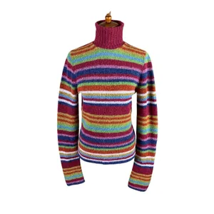 Kookai Women's S Rainbow Stripe Knit Turtleneck Sweater Made Italy thumbnail 2