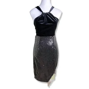 Source Unknown ⭐️SEXY Sequin Halter Dress with Metal Chain Fringe thumbnail 2