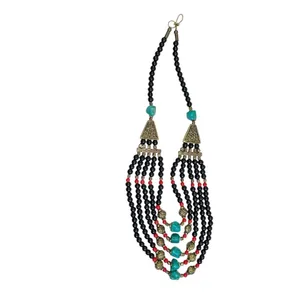 Faux Turquoise & Glass Beaded Multi Strand Layered Statement Bib Necklace thumbnail 7