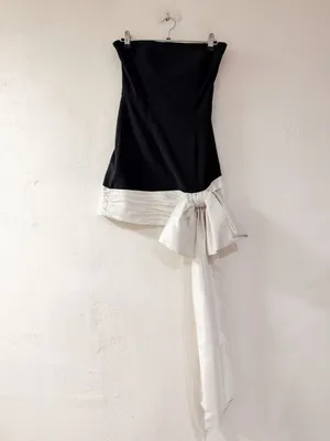 Anthropologie Hutch Strapless Oversized Draped Bow Mini Dress in Black White Size 2 thumbnail 2