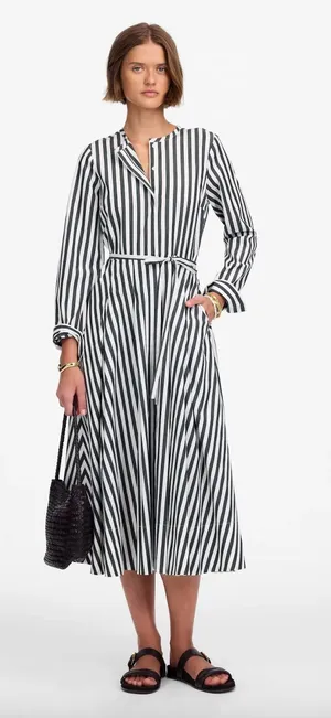 Madewell Tie Waist Midi Shirtdress in Stripe White Deep Forest Cotton US 10 NWT thumbnail 1