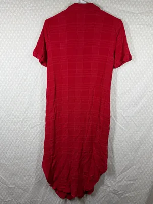 Anthropologie Maeve Hot Pink Red‎ Striped Crinkle Button Up Midi Dress thumbnail 7